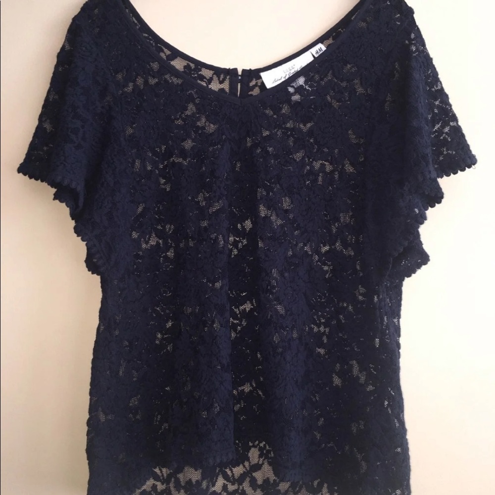 NWOT Navy Blue Lace Blouse